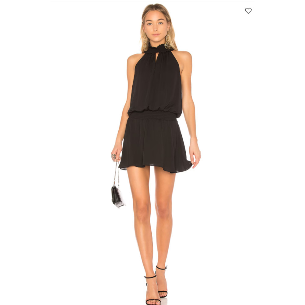 Amanda Uprichard Kimmie Dress Black Sleeveless Smocked Collar L Blouson Preppy